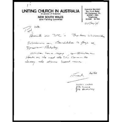 ‘General Conference Church Union Committee Methodist’, being records, including correspondence, compiled by H. D’Arcy Wood