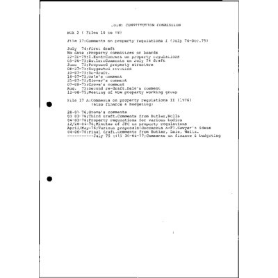 JCC Comments on property regulations II (also finance and budgeting)