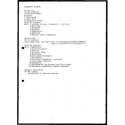 Minority Rights: Victoria, Queensland, Western Australia