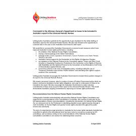 Comments re : Issues to be included in Australia's report to the Universal Periodic Review