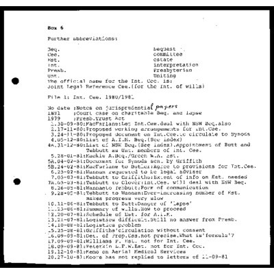 Interpretation Committee [Joint Legal Reference Committee (for the Interpretation of Wills) [Bequests] 1980/1981