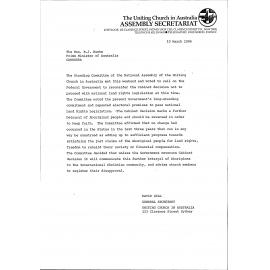 Letter to PM Hawke re National Land Rights Legislation