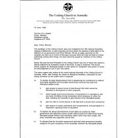 Letter to PM Hawke re National Land Rights Legislation