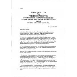 Letter to PM Keating re Native Title Legislation