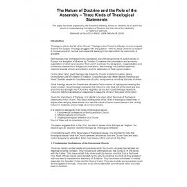 Nature of doctrine and role of Assembly : three kinds of theological statements
