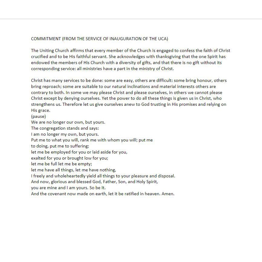 Commitment (from the Service of Inauguration of the UCA)