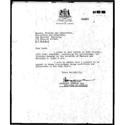 Legal papers relating to Attorney General v Grant & Ors in the Supreme Court of New South Wales Court of Appeal