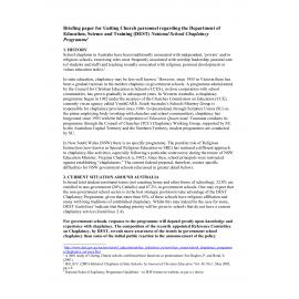 National School Chaplaincy Programme (DEST) : briefing paper
