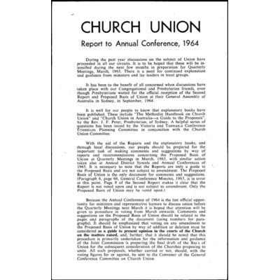 Church union : report to Annual Conference, 1964 / A. Harold Wood