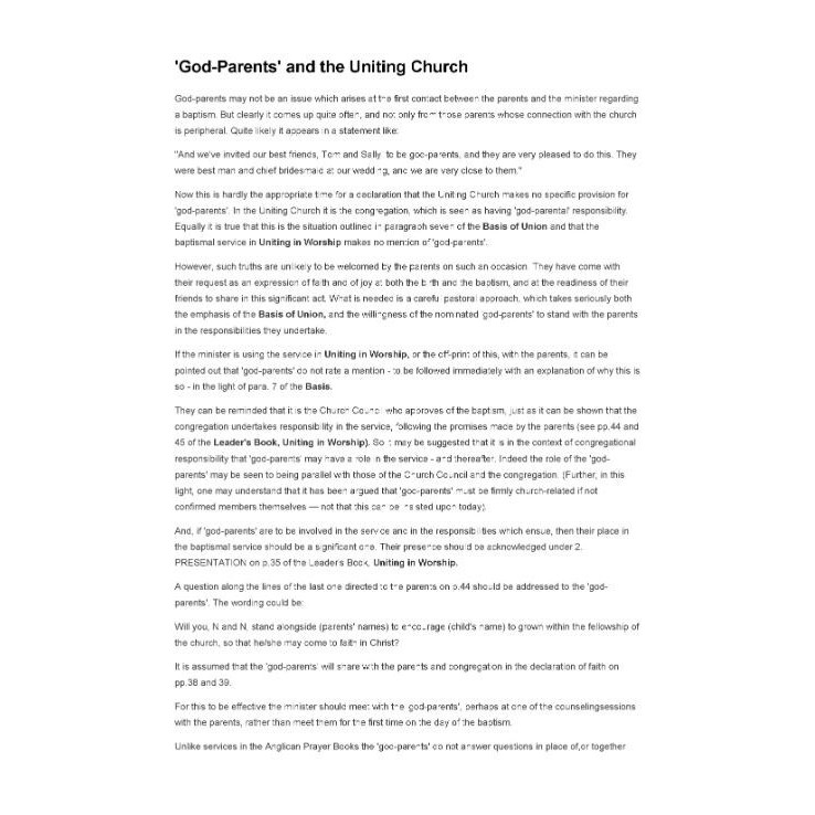 God-parents and the Uniting Church (UCA)