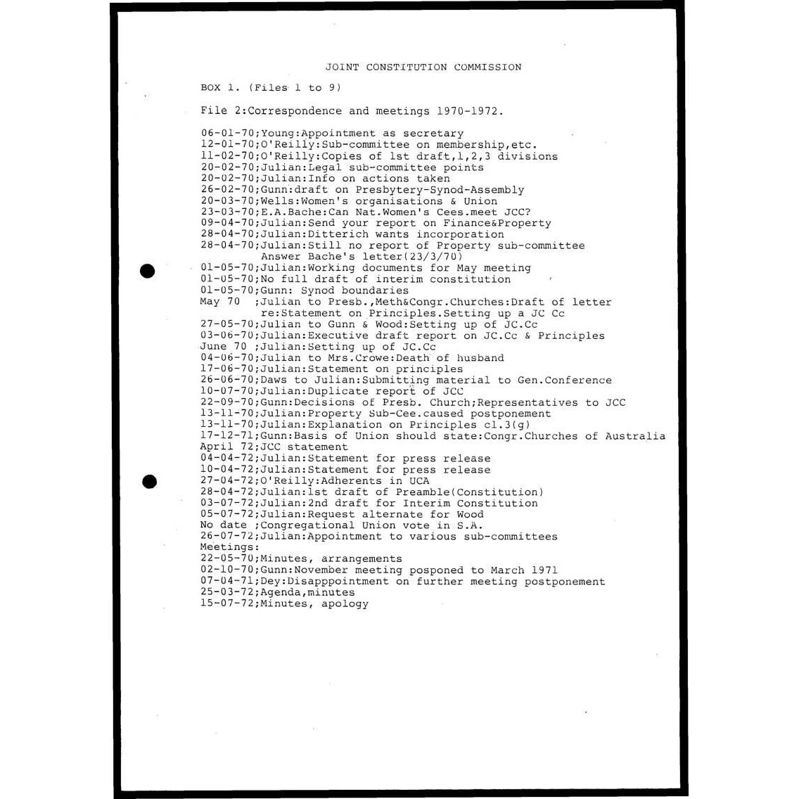 JCC Correspondence and meetings