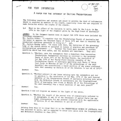 For your information : a paper for the interest of Uniting Presbyterians