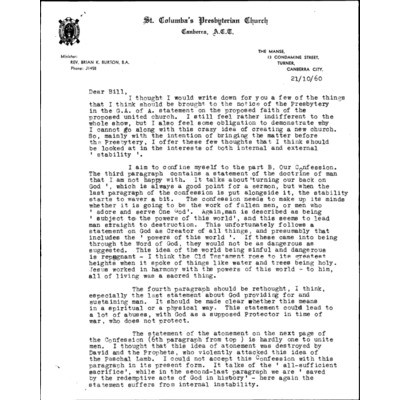 Letter from Rev. Brian Burton to Rev. Bill Ives (October 1960) / Brian K. Burton