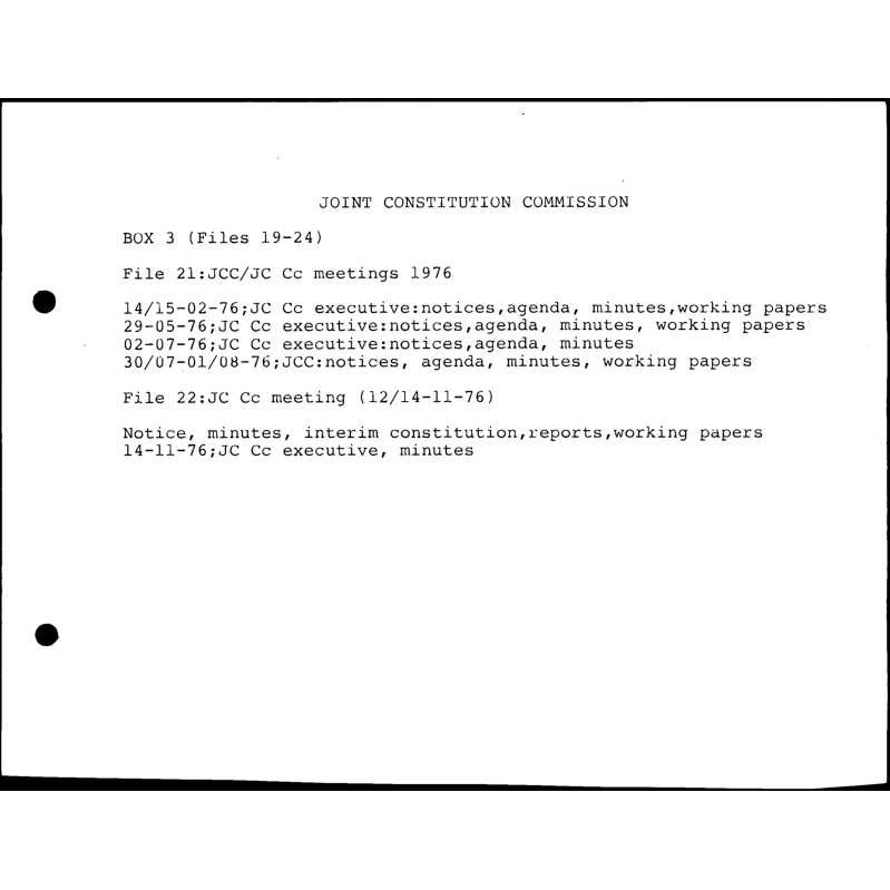 JCC / JC Cc meetings