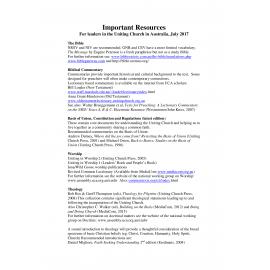 Important Resources (#2) For leaders in the Uniting Church in Australia, July 2017