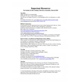 Important Resources (#1) For leaders in the Uniting Church in Australia, March 2010