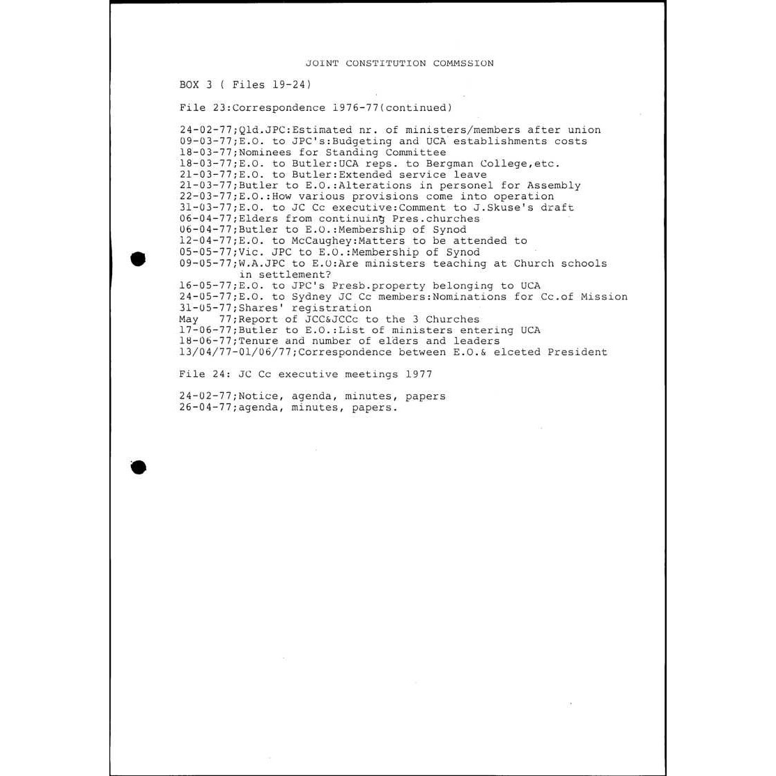 JC Cc Executive meetings