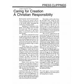 Caring for creation : a Christian responsibility (Press clippings)
