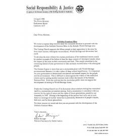 Letter to Prime Minister Howard re : Jabiluka Uranium Mine