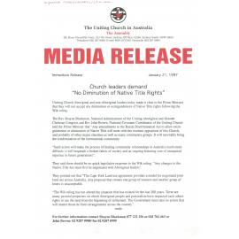 Church leaders demand 'No diminution of Native Title Rights'