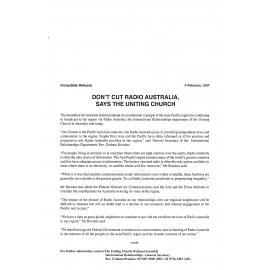 Don't cut Radio Australia says the Uniting Church (UCA)