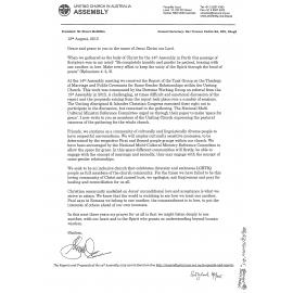 Letter from President Stuart McMillan following 14th Assembly, Perth