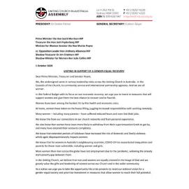 Letter to PM Morrison re : uniting in support of a Gender-Equal recovery