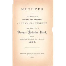 Minutes of the Annual Conference of the Victoria and Tasmania Australasian Wesleyan Methodist Church