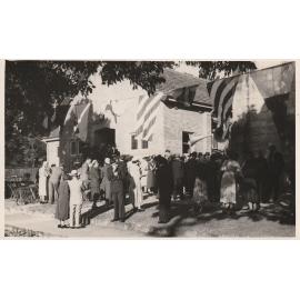 Gathering for afternoon tea after official opening Killara Congregational Hall