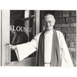 Moderator Rev Graham W Hardy opens the door to a non-alcoholic bar.