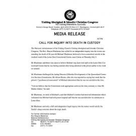 Call for Inquiry into death in custody