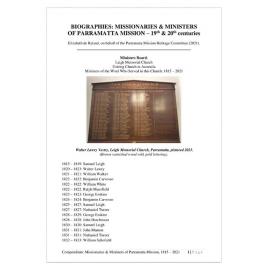 Missionaries & Ministers of Parramatta Mission  -19th & 20th centuries