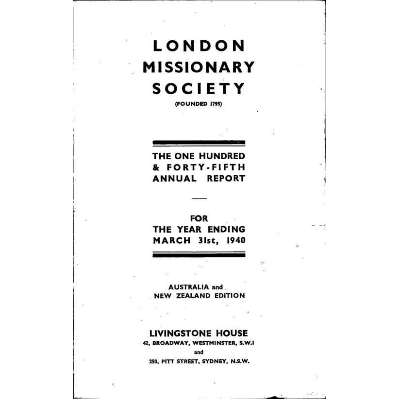 London Missionary Society (LMS). Annual Reports