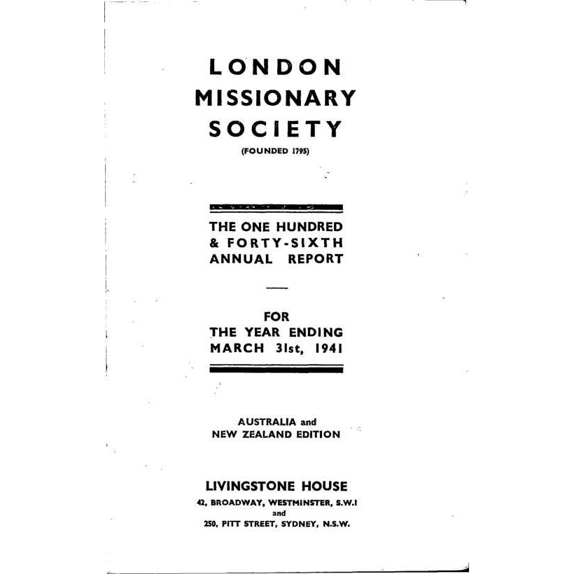 London Missionary Society (LMS). Annual Reports