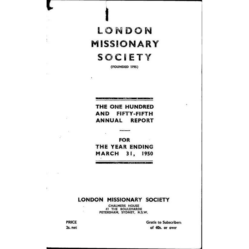 London Missionary Society (LMS). Annual Reports
