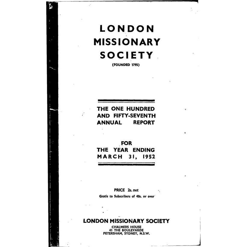 London Missionary Society (LMS). Annual Reports