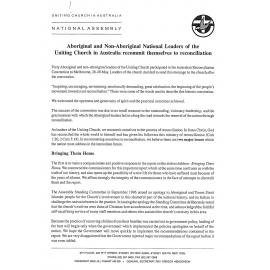 Aboriginal and non-Aboriginal National Leaders of the UCA recommit themselves to reconciliation