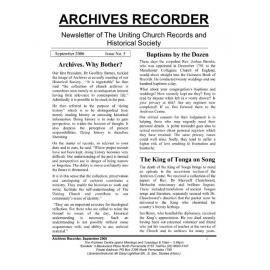 Archives Recorder Sept. 2006 (Newsletter of the Uniting Church Records & Historical Society)