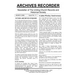 Archives Recorder March 2008 (Newsletter of the Uniting Church Records & Historical Society)