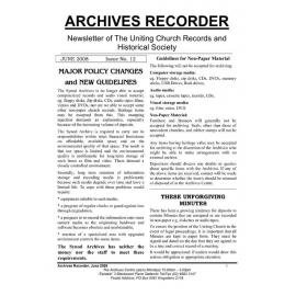 Archives Recorder June 2008 (Newsletter of the Uniting Church Records & Historical Society)