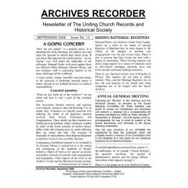 Archives Recorder Sept. 2008 (Newsletter of the Uniting Church Records & Historical Society)