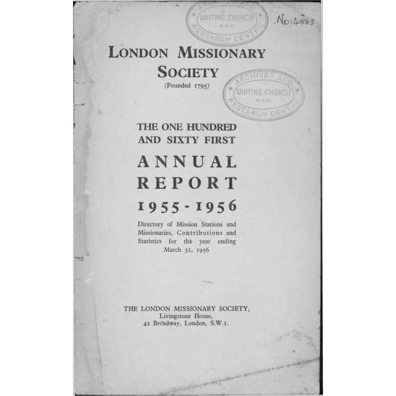 London Missionary Society (LMS). Annual Reports