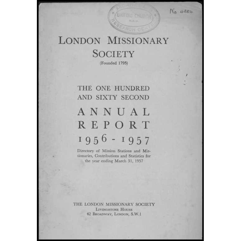 London Missionary Society (LMS). Annual Reports