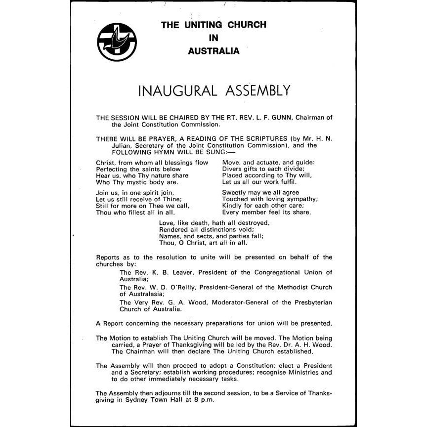 Inaugural assembly / Uniting Church in Australia