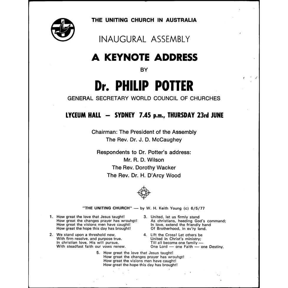 Inaugural assembly : a keynote address by Dr. Philip Potter, General Secretary World Council of Churches.
