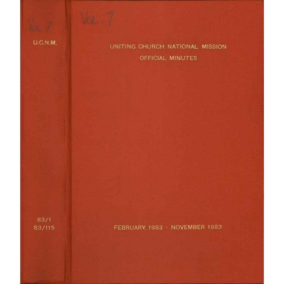 Commission for National Mission of the Uniting Church in Australia Minutes of Executive Meetings (83/1-83/115), 20-21 April 1983 – 4-6 November 1983