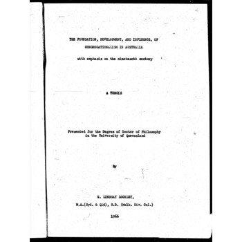 Foundation, Development & Influence of Congregationalism in Australia