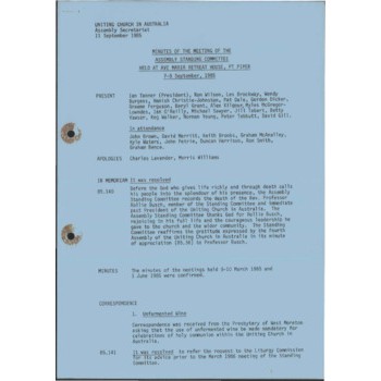 Assembly Standing Committee - Minutes - Sep 1985