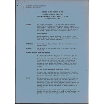 Assembly Standing Committee - Minutes - Sep 1987