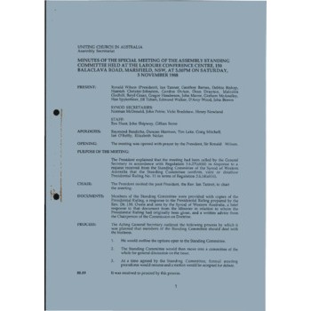 Assembly Standing Committee - Minutes of Special Meeting - Nov 1988